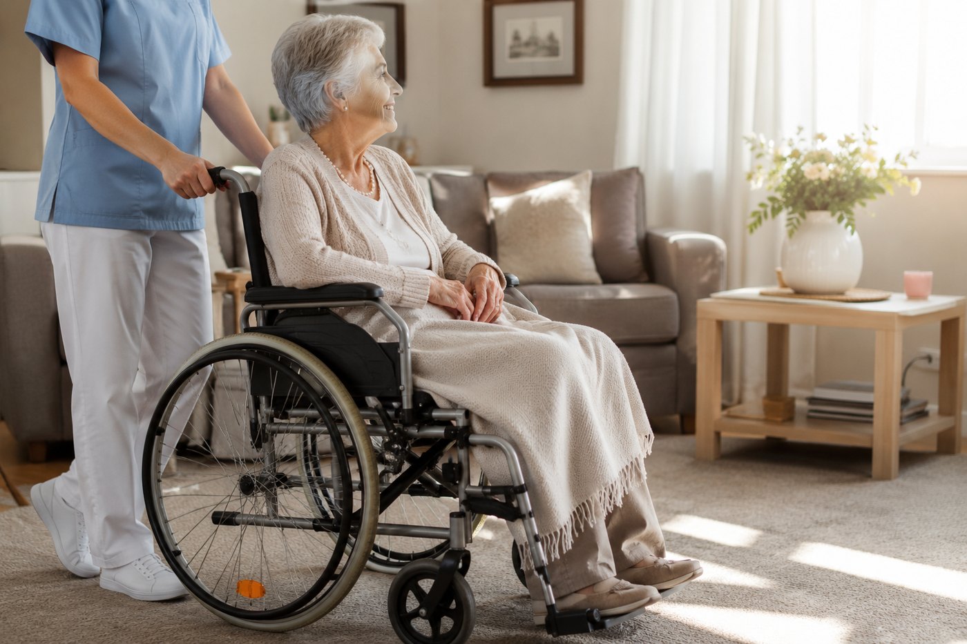 Caregiver assisting an older adult at home